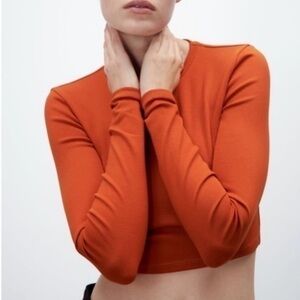 Zara 🍊 Bold burnt orange 🍊 Long Sleeve Crop Top